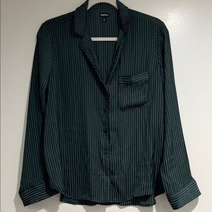 NWOT Gap Body Green Striped Satin Lounge blouse